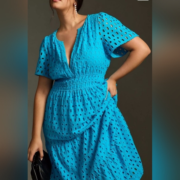 EUC Anthropologie Somerset Eyelet Maxi Dress Sky Blue Size XS - Picture 2 of 15